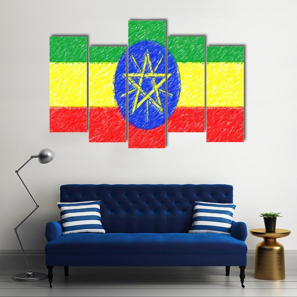 Flag Of Ethiopia Canvas Wall Art-5 Pop-Gallery Wrap-47" x 32"-Tiaracle