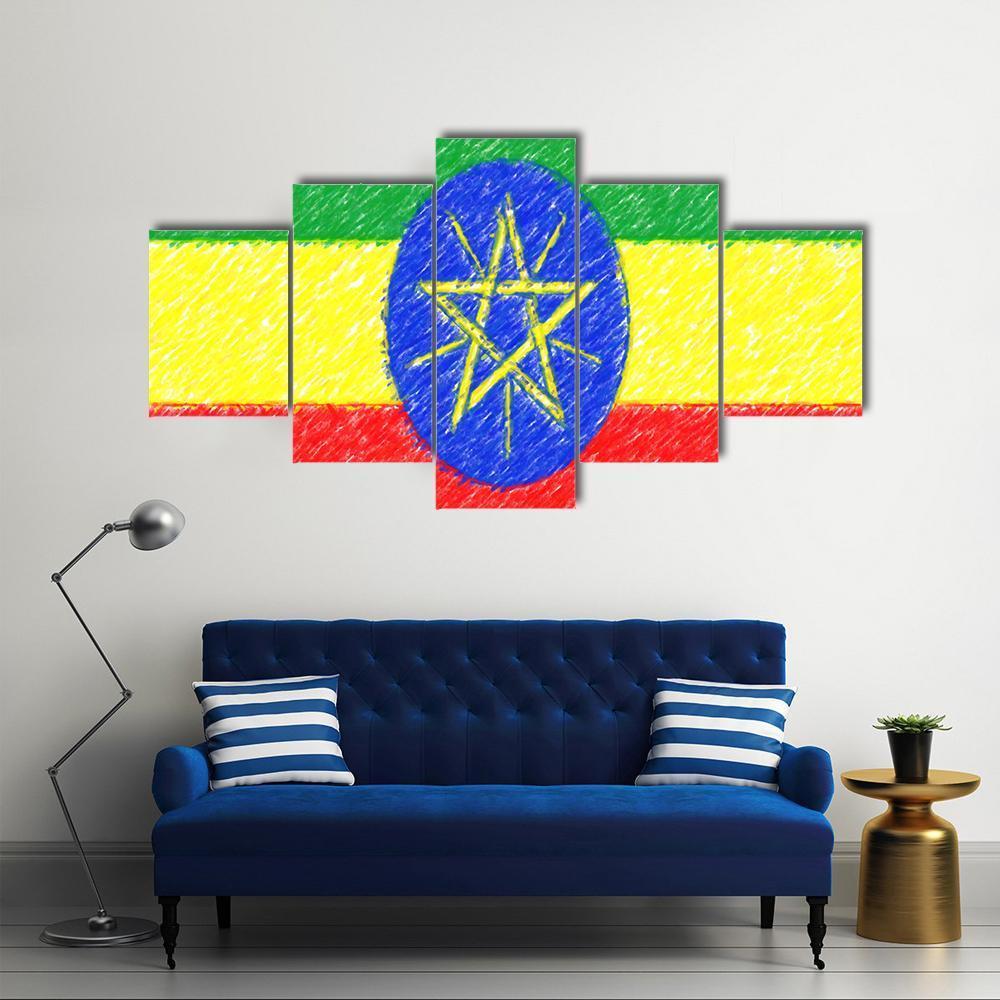 Flag Of Ethiopia Canvas Wall Art-5 Star-Gallery Wrap-62" x 32"-Tiaracle