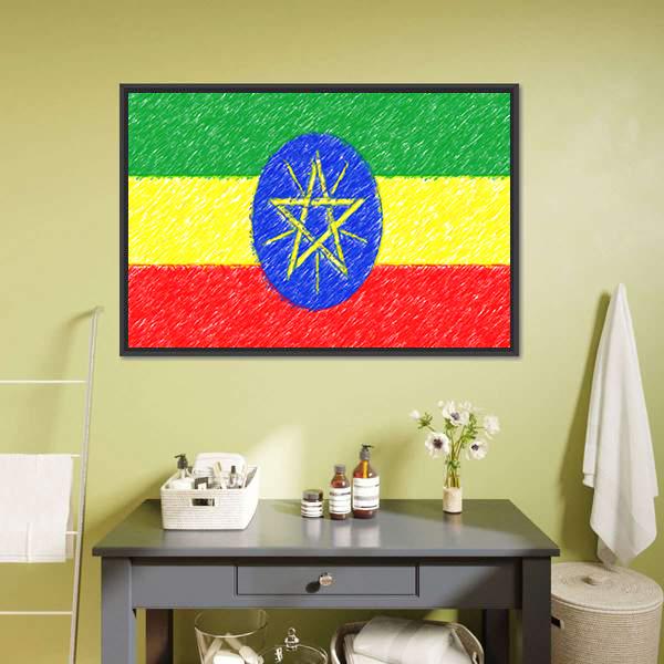 Flag Of Ethiopia Canvas Wall Art-1 Piece-Floating Frame-24" x 16"-Tiaracle