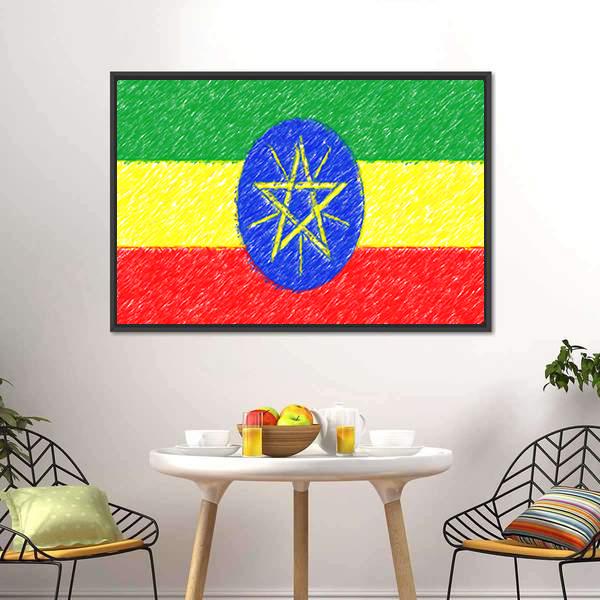 Flag Of Ethiopia Canvas Wall Art-3 Horizontal-Gallery Wrap-25" x 16"-Tiaracle