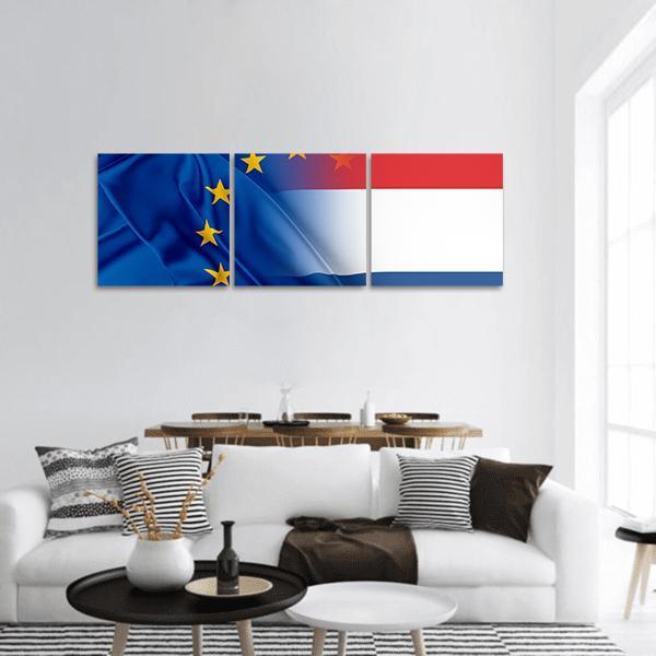 European Union & Netherlands Flag Panoramic Canvas Wall Art-1 Piece-36" x 12"-Tiaracle
