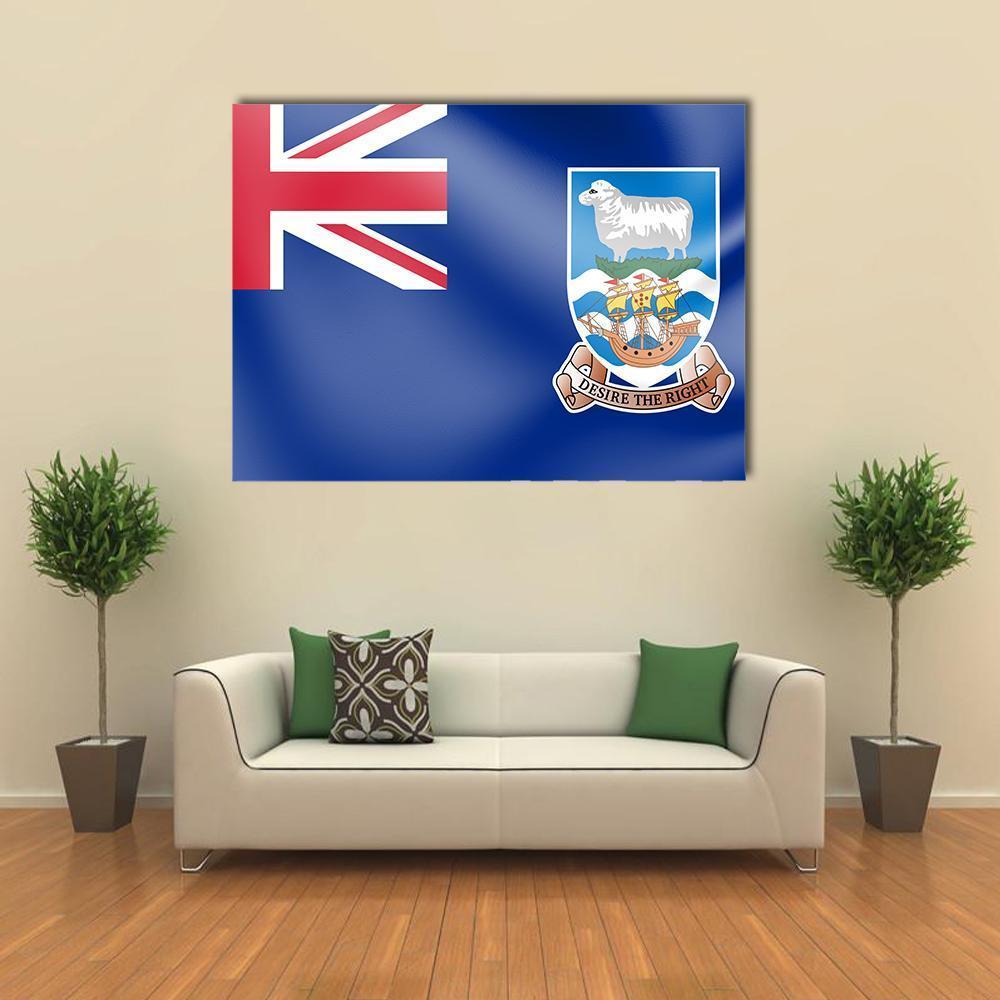 Falkland Island Flag with Coat of Arms Canvas Wall Art in white, red and blue, single panel hung on a wall