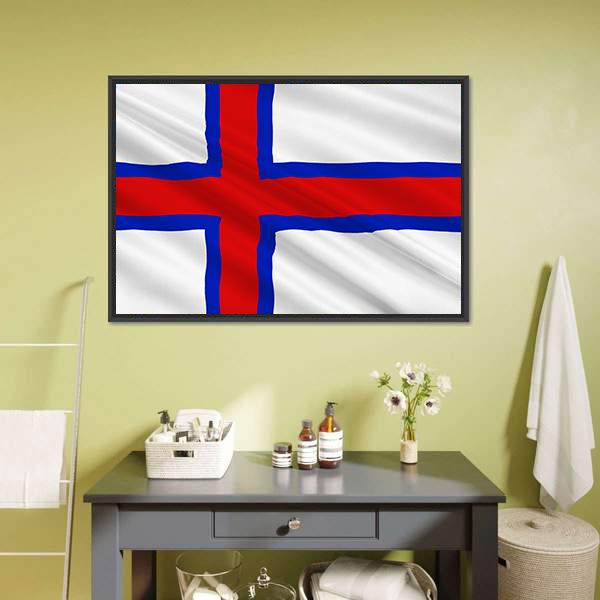 Flag Of Faroe Islands Canvas Wall Art-1 Piece-Floating Frame-24" x 16"-Tiaracle