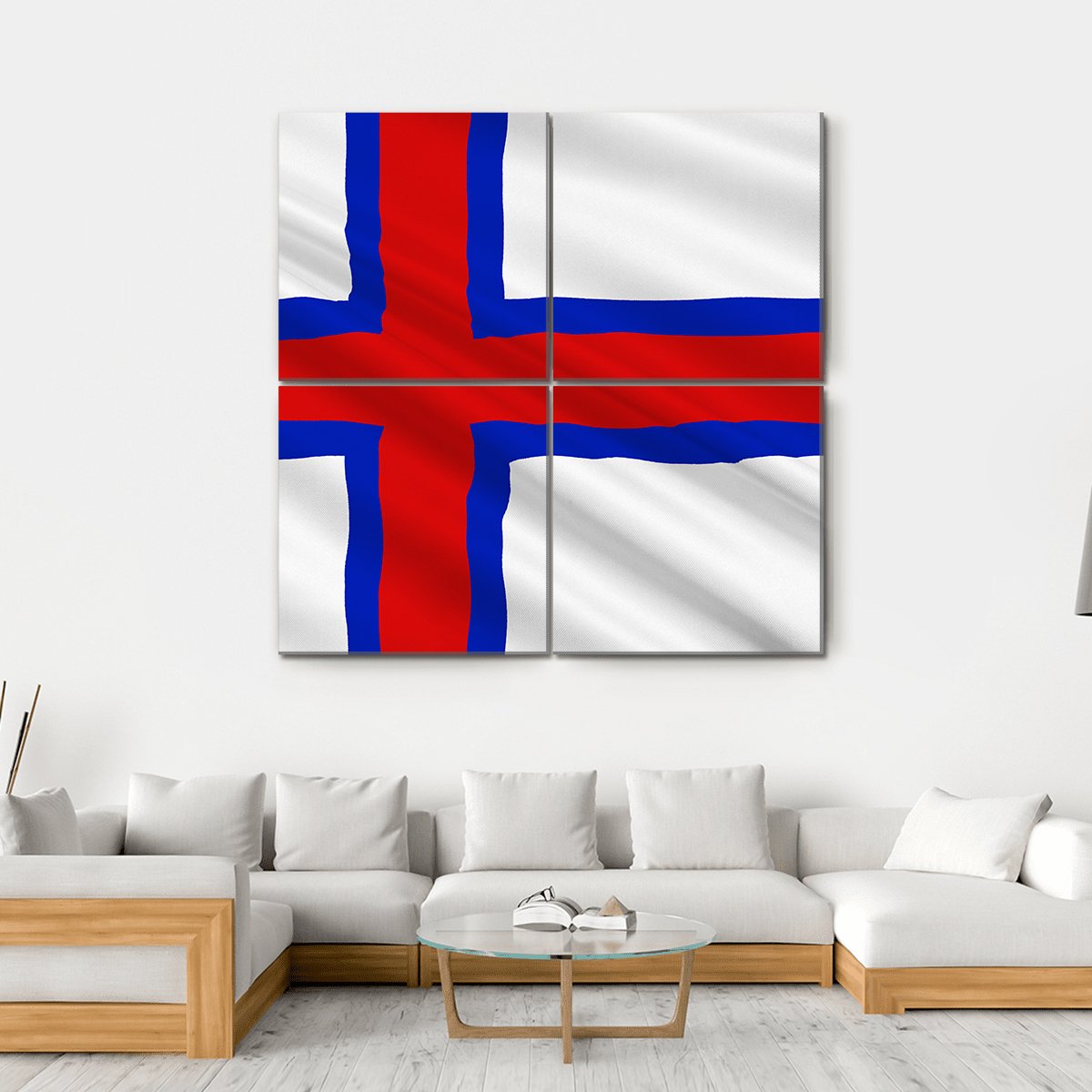 Flag Of Faroe Islands Canvas Wall Art-4 Square-Gallery Wrap-17" x 17"-Tiaracle