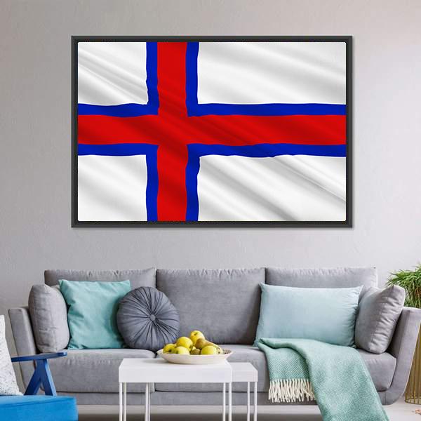 Flag Of Faroe Islands Canvas Wall Art-5 Horizontal-Gallery Wrap-22" x 12"-Tiaracle