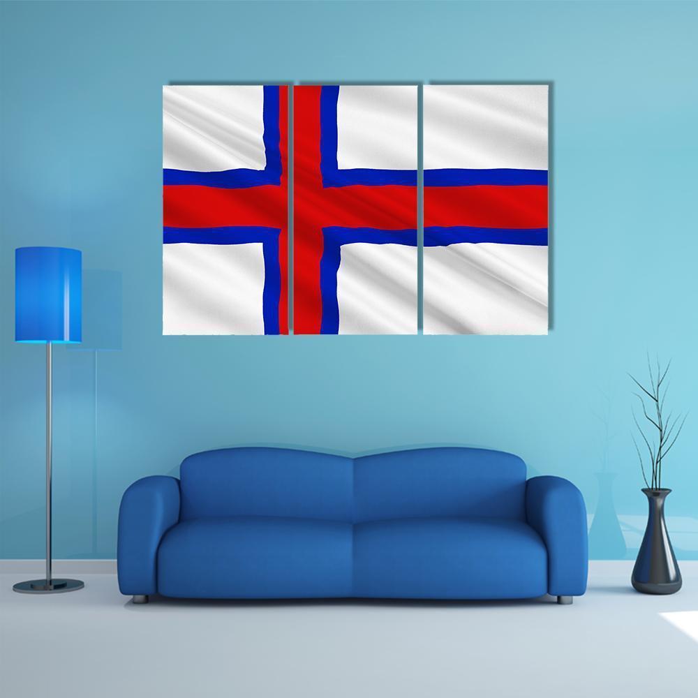 Flag Of Faroe Islands Canvas Wall Art-3 Horizontal-Gallery Wrap-37" x 24"-Tiaracle