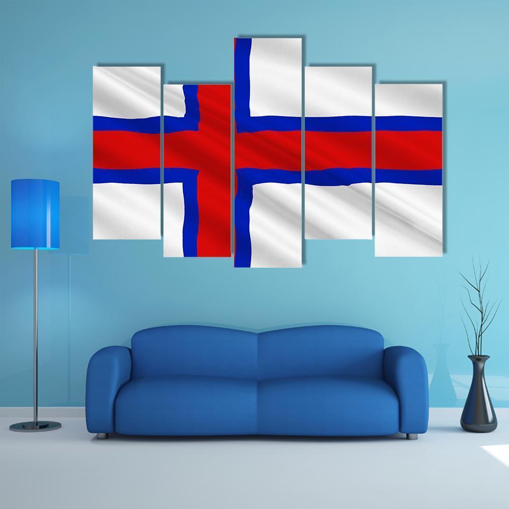 Flag Of Faroe Islands Canvas Wall Art-5 Pop-Gallery Wrap-47" x 32"-Tiaracle