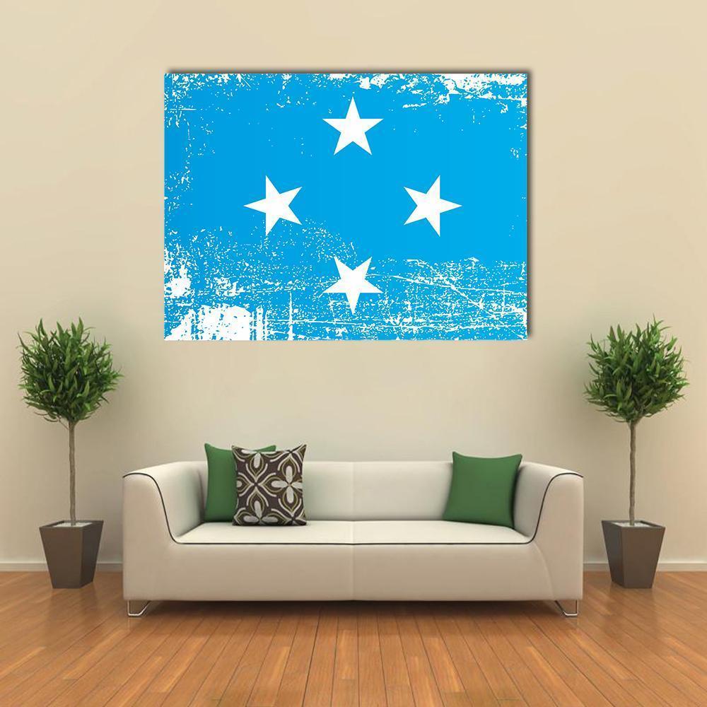Federated States of Micronesia Flag Canvas Wall Art in white and blue, single panel hung on a wall