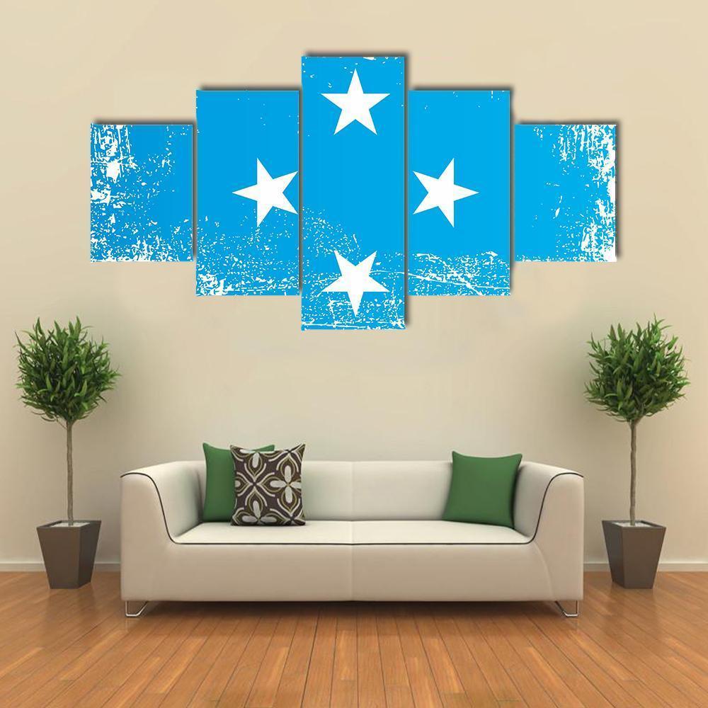 Flag Of Federated States Of Micronesia Canvas Wall Art-5 Star-Gallery Wrap-62" x 32"-Tiaracle