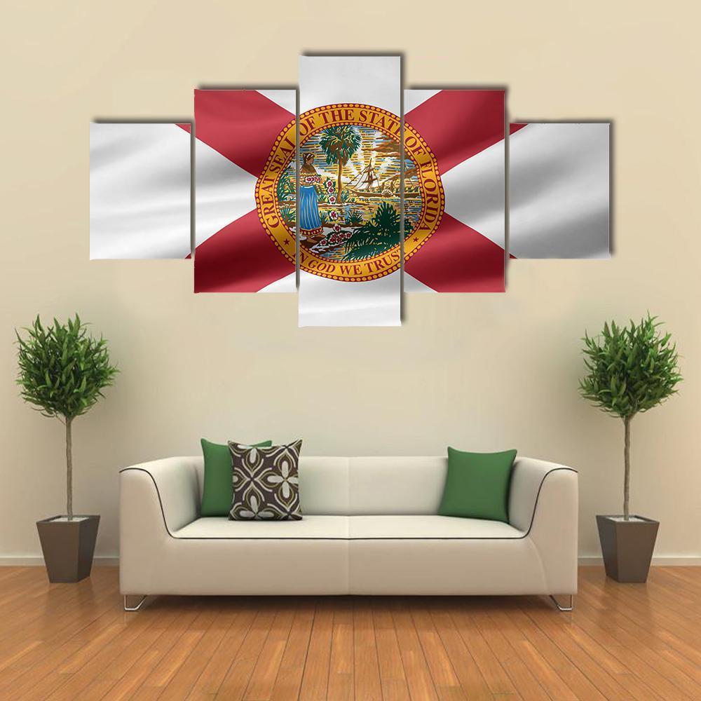Flag Of Florida Canvas Wall Art-5 Star-Gallery Wrap-62" x 32"-Tiaracle