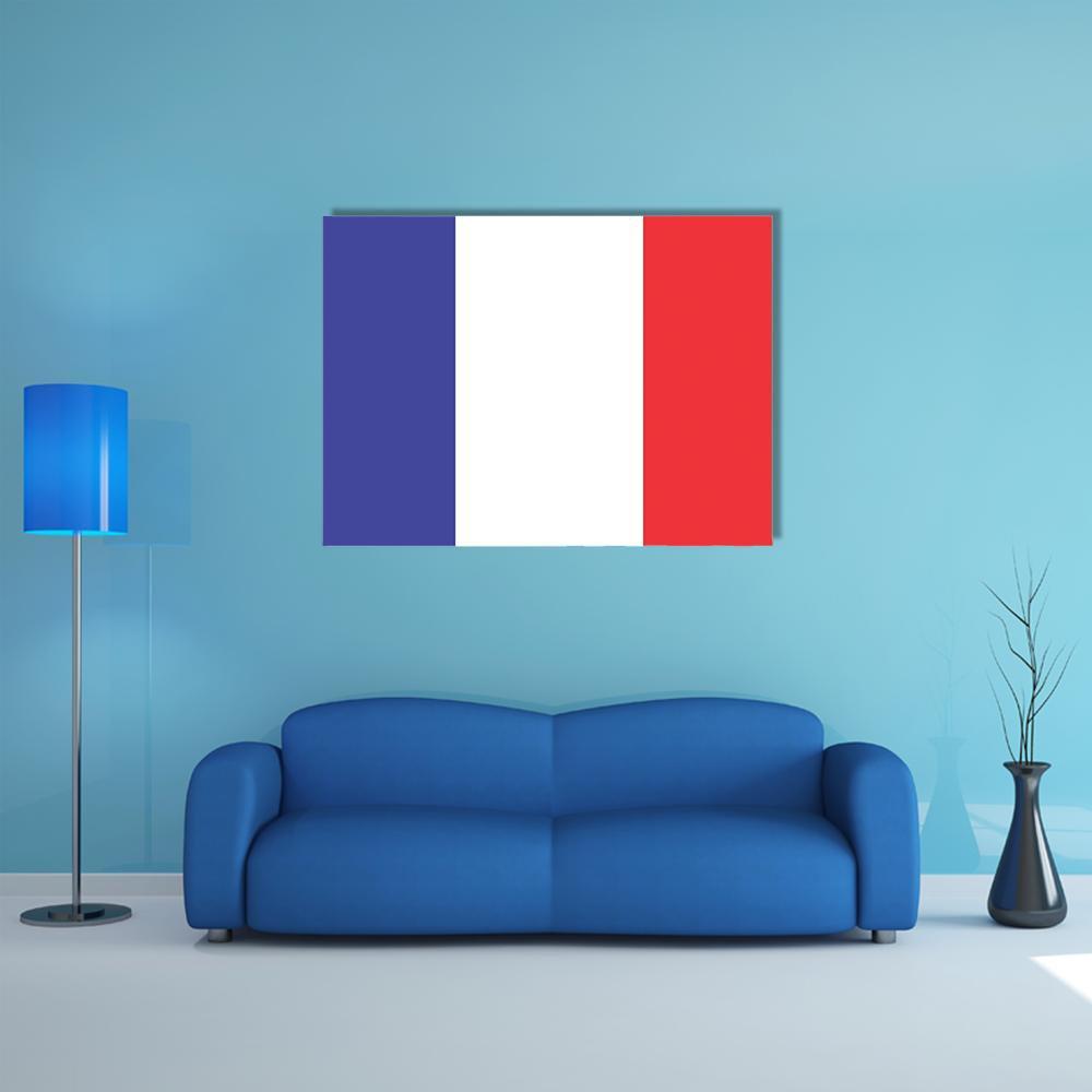 Flag of France Canvas Wall Art in white, red and blue, single panel hung on a wall