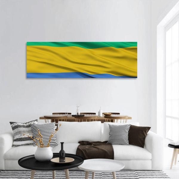 Waving Gabon Flag Panoramic Canvas Wall Art-1 Piece-36" x 12"-Tiaracle