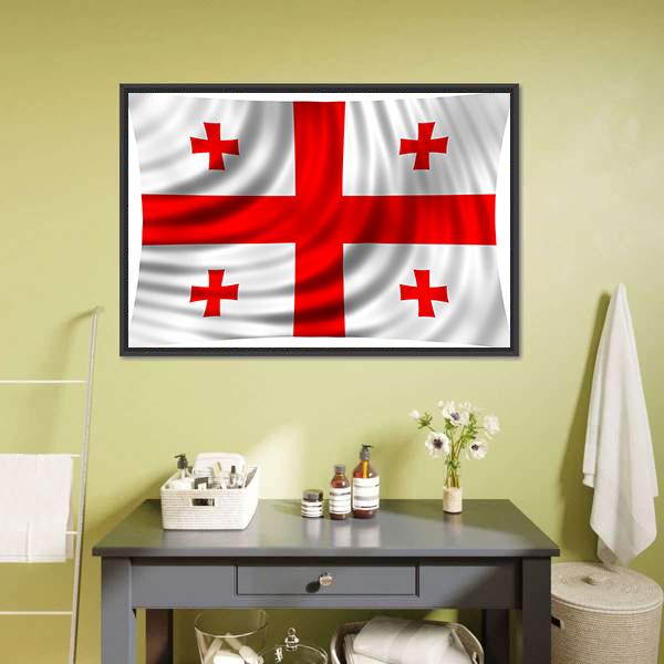 Flag Of Georgia Canvas Wall Art-1 Piece-Floating Frame-24" x 16"-Tiaracle
