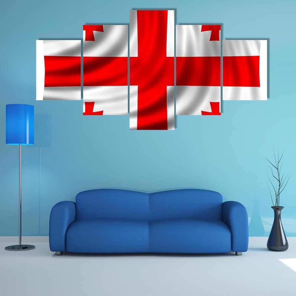 Flag Of Georgia Canvas Wall Art-5 Star-Gallery Wrap-62" x 32"-Tiaracle
