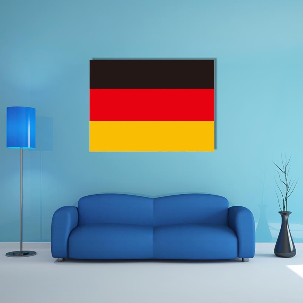 Modern German Flag Print Canvas Wall Art in black, red and yellow, single panel hung on a wall