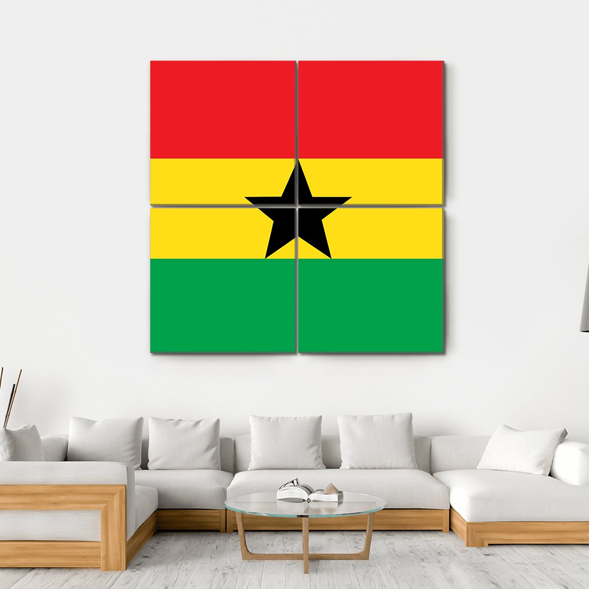 Flag Of Ghana Canvas Wall Art-4 Square-Gallery Wrap-17" x 17"-Tiaracle