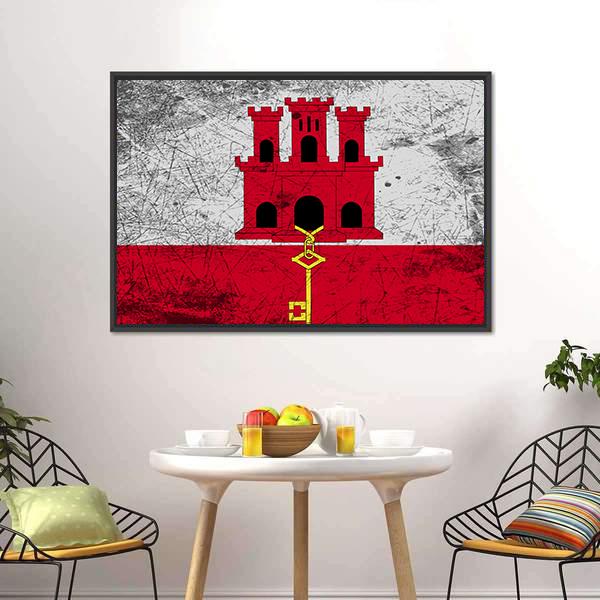 Flag Of Gibraltar Canvas Wall Art-5 Horizontal-Gallery Wrap-22" x 12"-Tiaracle