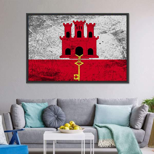 Flag Of Gibraltar Canvas Wall Art-5 Horizontal-Gallery Wrap-22" x 12"-Tiaracle