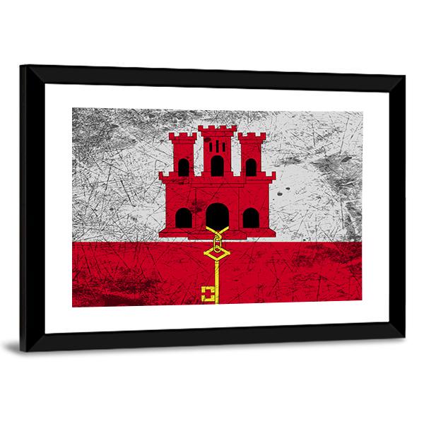 Flag Of Gibraltar Canvas Wall Art-5 Horizontal-Gallery Wrap-22" x 12"-Tiaracle
