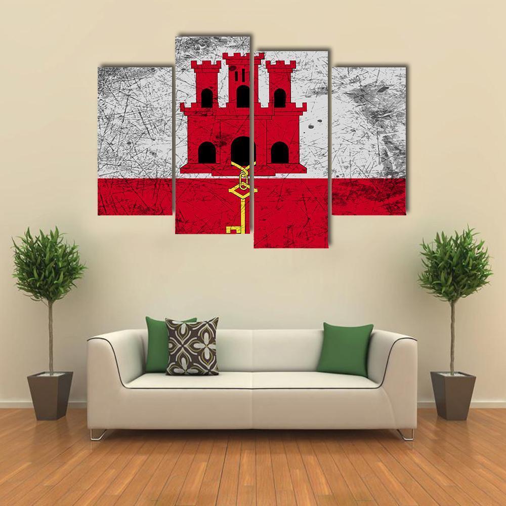 Flag Of Gibraltar Canvas Wall Art-4 Pop-Gallery Wrap-50" x 32"-Tiaracle