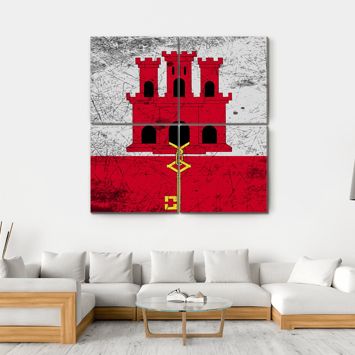 Flag Of Gibraltar Canvas Wall Art-4 Square-Gallery Wrap-17" x 17"-Tiaracle