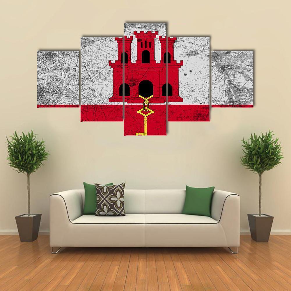 Flag Of Gibraltar Canvas Wall Art-5 Star-Gallery Wrap-62" x 32"-Tiaracle
