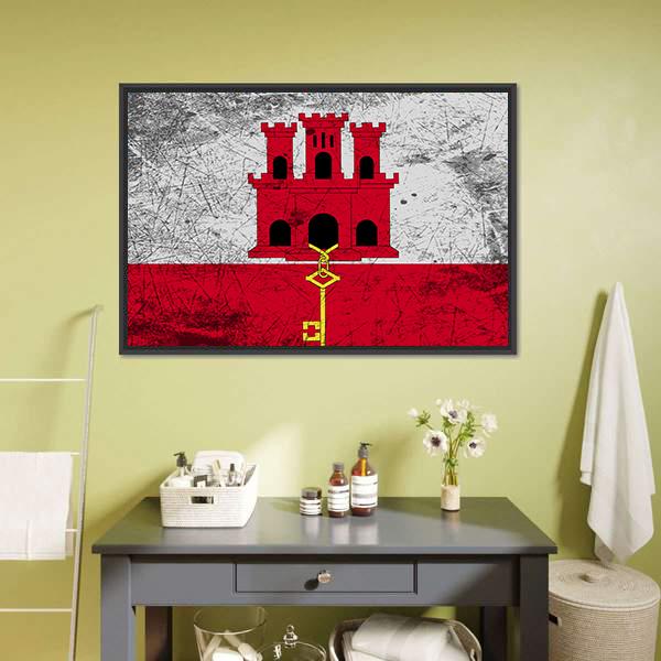 Flag Of Gibraltar Canvas Wall Art-1 Piece-Floating Frame-24" x 16"-Tiaracle