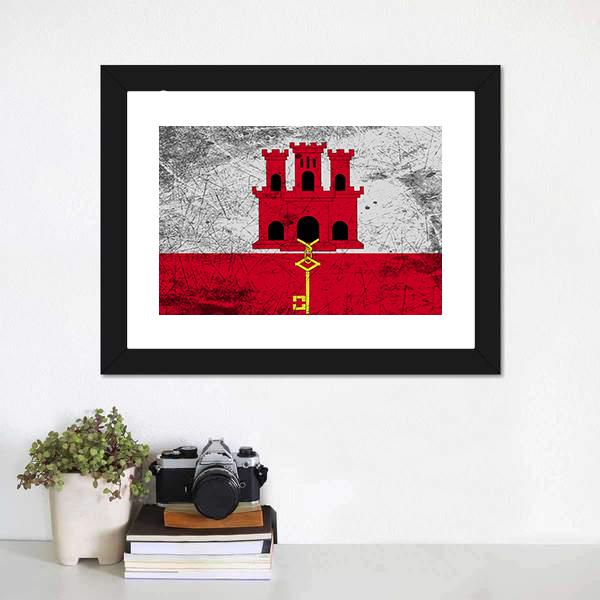 Flag Of Gibraltar Canvas Wall Art-1 Piece-Framed Print-20" x 16"-Tiaracle