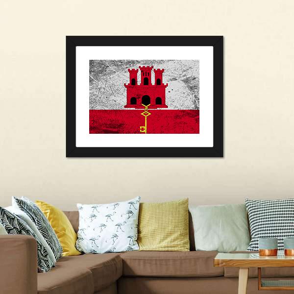 Flag Of Gibraltar Canvas Wall Art-3 Horizontal-Gallery Wrap-25" x 16"-Tiaracle