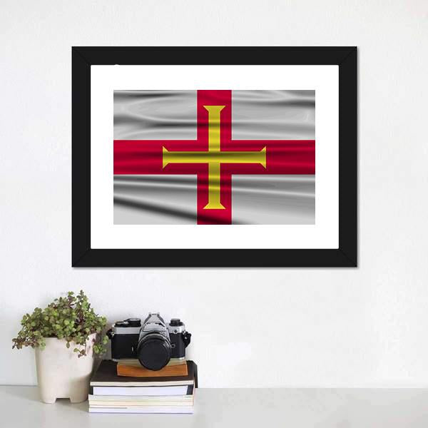 Flag Of Guernsey Canvas Wall Art-1 Piece-Framed Print-20" x 16"-Tiaracle