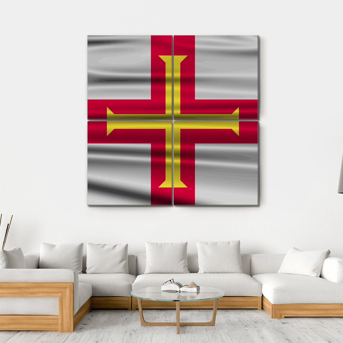 Flag Of Guernsey Canvas Wall Art-4 Square-Gallery Wrap-17" x 17"-Tiaracle