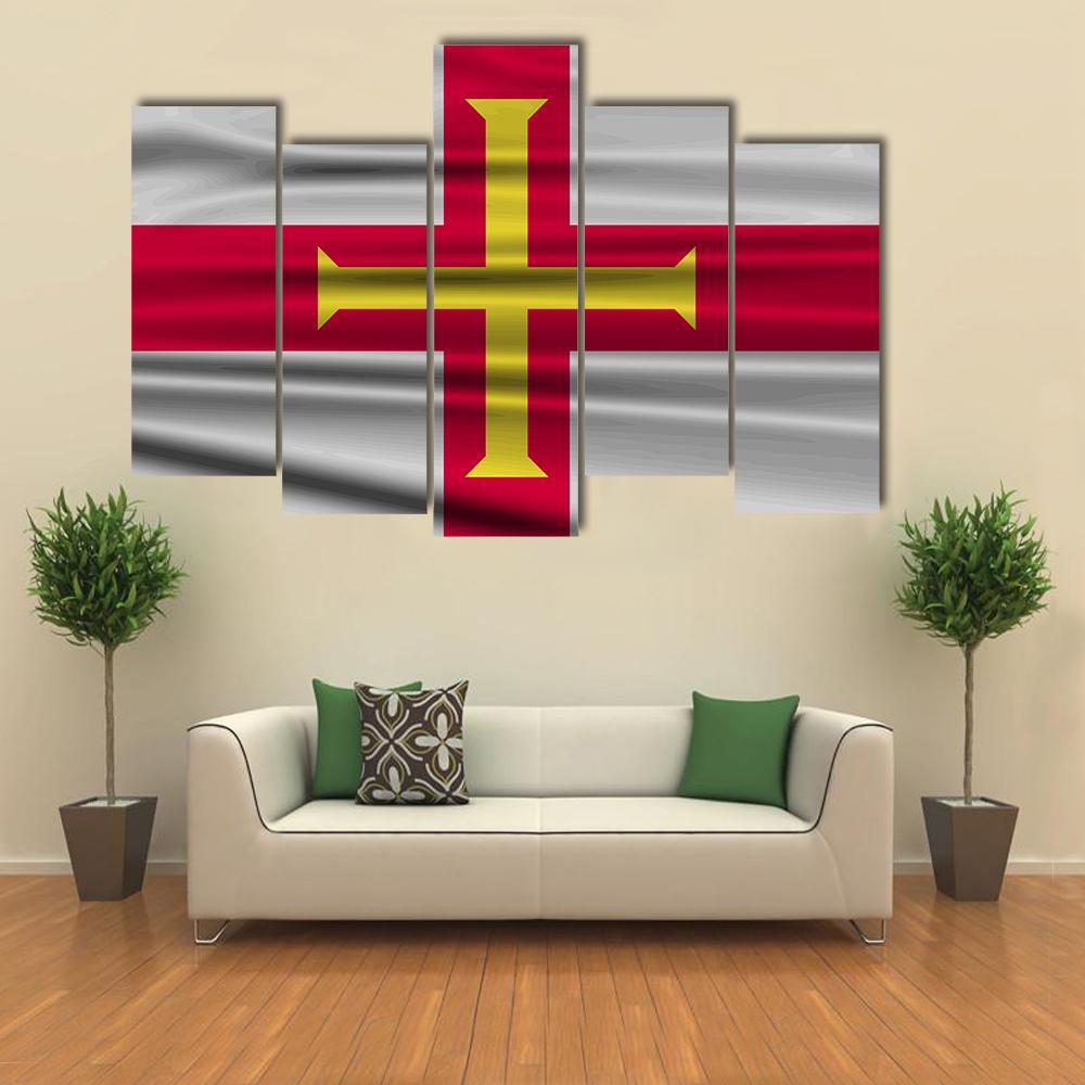 Flag Of Guernsey Canvas Wall Art-5 Pop-Gallery Wrap-47" x 32"-Tiaracle