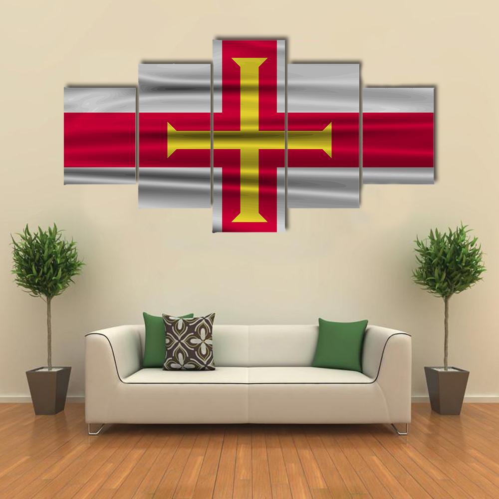 Flag Of Guernsey Canvas Wall Art-5 Pop-Gallery Wrap-47" x 32"-Tiaracle