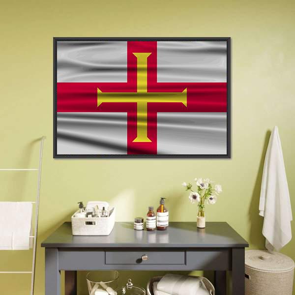 Flag Of Guernsey Canvas Wall Art-1 Piece-Floating Frame-24" x 16"-Tiaracle