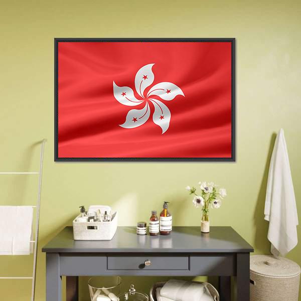 Flag Of Hong Kong Canvas Wall Art-1 Piece-Floating Frame-24" x 16"-Tiaracle
