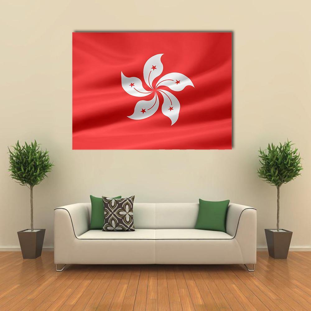 Hong Kong Flag with Bauhinia Blakeana Flower Canvas Wall Art in white and red, single panel hung on a wall