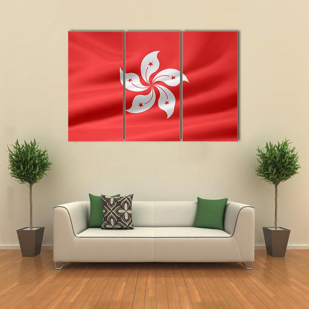 Flag Of Hong Kong Canvas Wall Art-3 Horizontal-Gallery Wrap-37" x 24"-Tiaracle