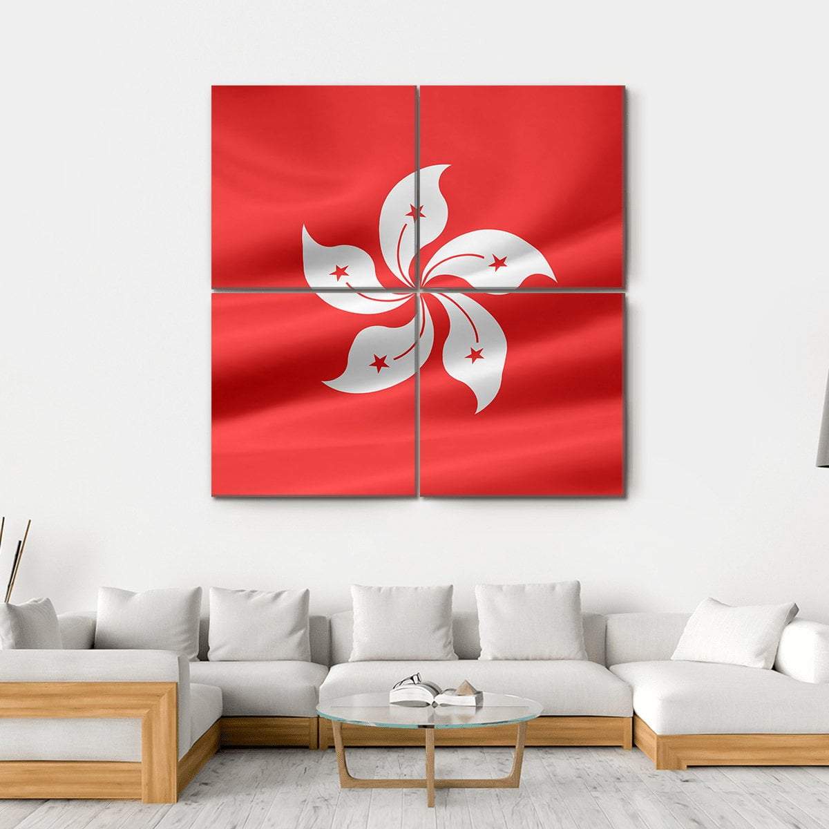 Flag Of Hong Kong Canvas Wall Art-4 Square-Gallery Wrap-17" x 17"-Tiaracle