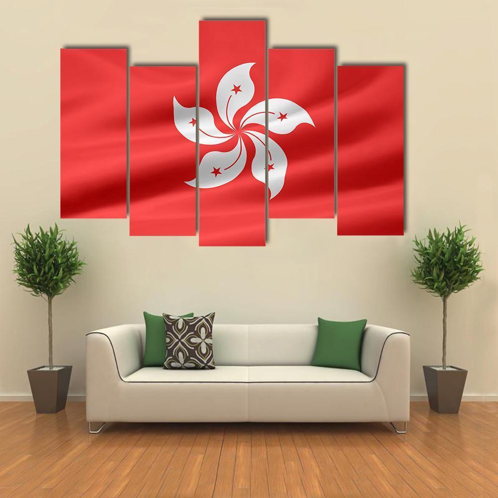 Flag Of Hong Kong Canvas Wall Art-5 Pop-Gallery Wrap-47" x 32"-Tiaracle