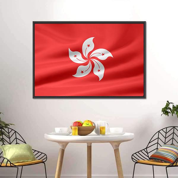 Flag Of Hong Kong Canvas Wall Art-1 Piece-Floating Frame-24" x 16"-Tiaracle