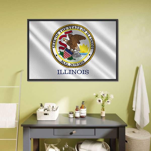 Flag Of Illinois Canvas Wall Art-1 Piece-Floating Frame-24" x 16"-Tiaracle