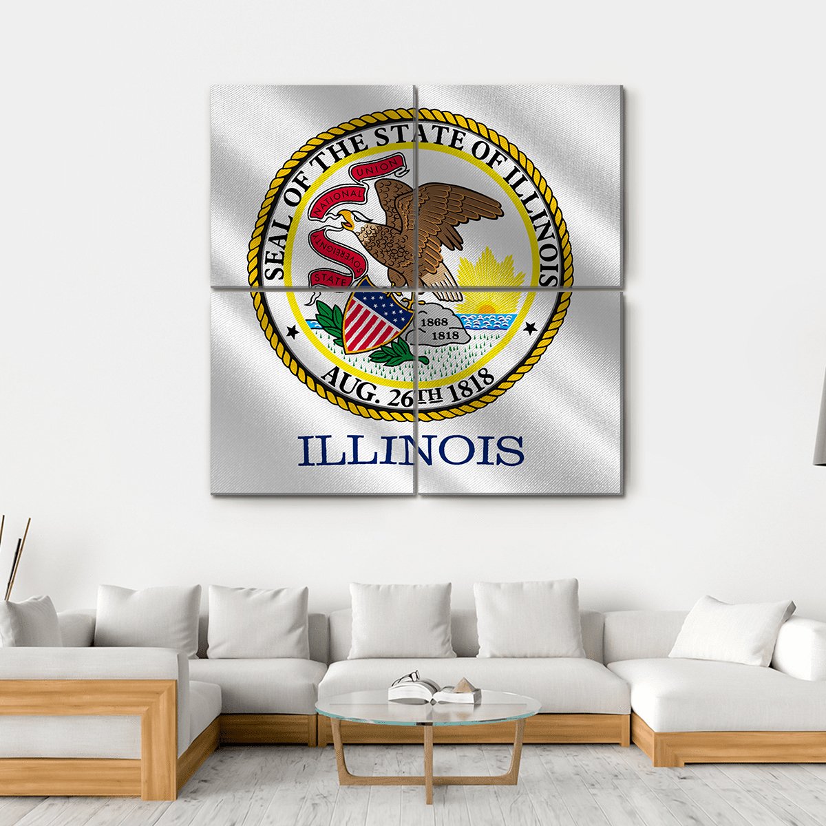 Flag Of Illinois Canvas Wall Art-5 Horizontal-Gallery Wrap-22" x 12"-Tiaracle