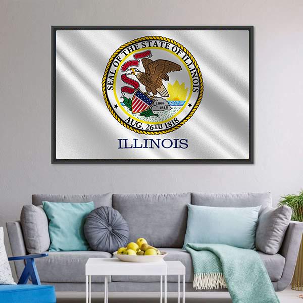Flag Of Illinois Canvas Wall Art-5 Horizontal-Gallery Wrap-22" x 12"-Tiaracle