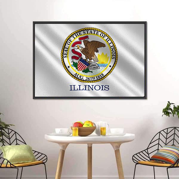 Flag Of Illinois Canvas Wall Art-3 Horizontal-Gallery Wrap-25" x 16"-Tiaracle