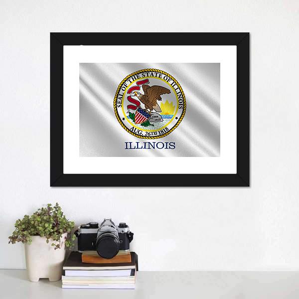 Flag Of Illinois Canvas Wall Art-1 Piece-Framed Print-20" x 16"-Tiaracle