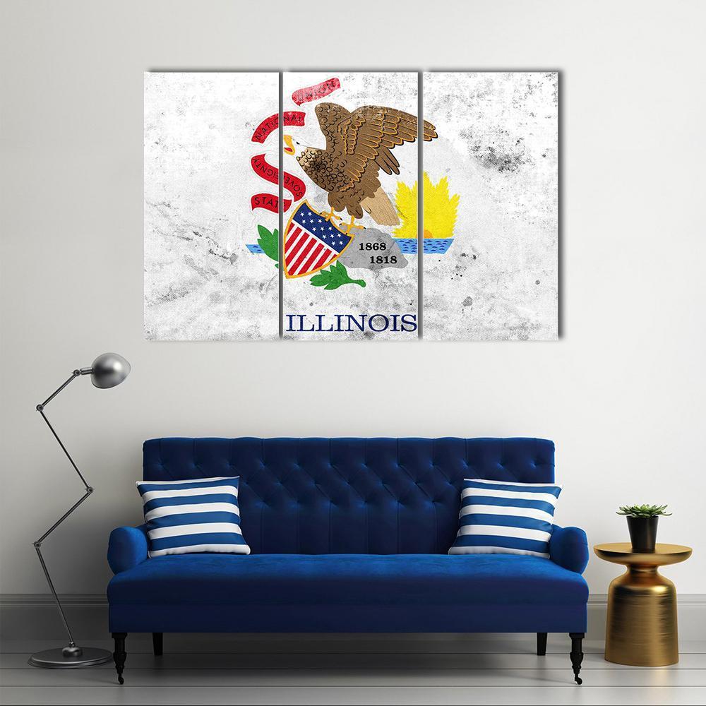 Flag Of Illinois State Canvas Wall Art-3 Horizontal-Gallery Wrap-37" x 24"-Tiaracle