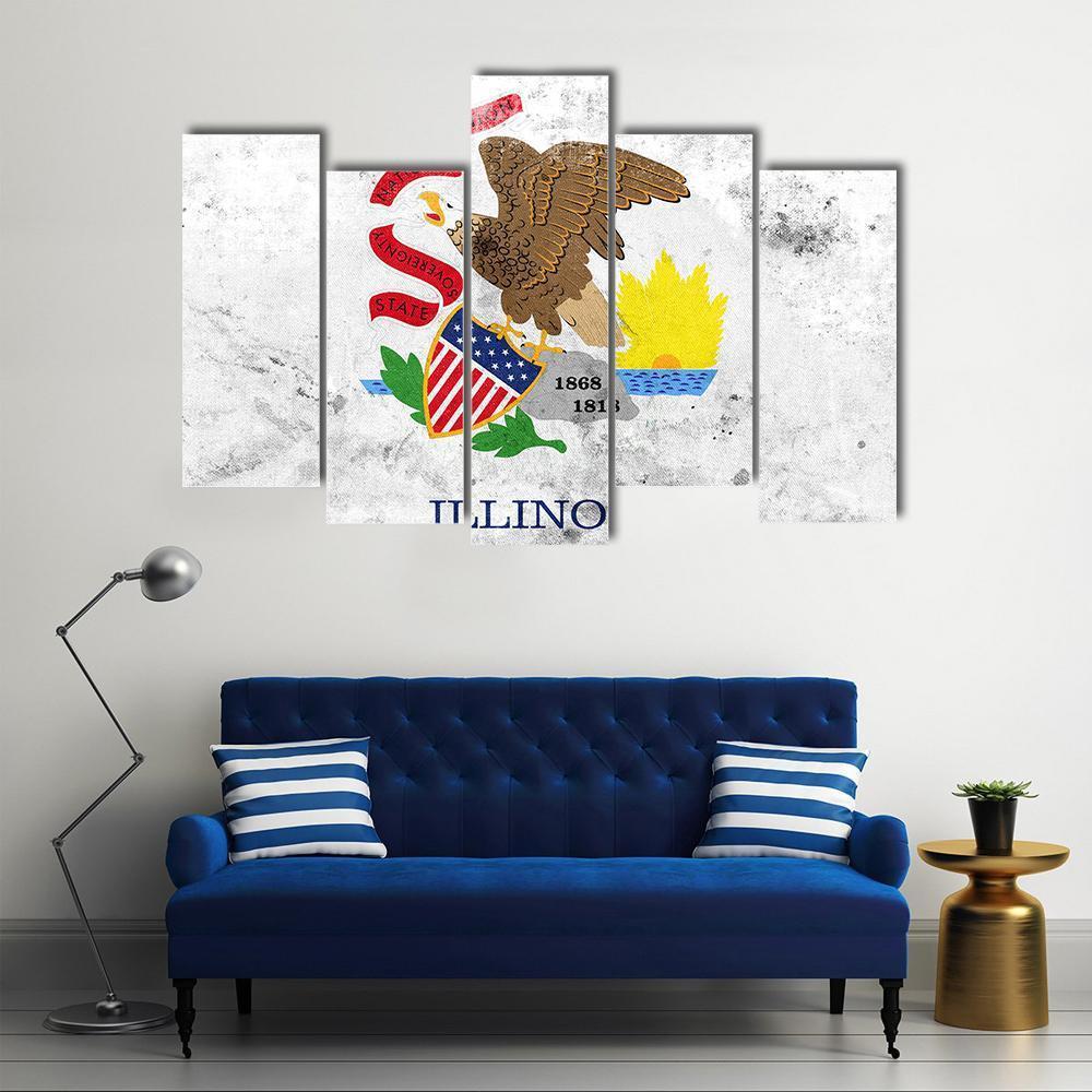 Flag Of Illinois State Canvas Wall Art-5 Pop-Gallery Wrap-47" x 32"-Tiaracle