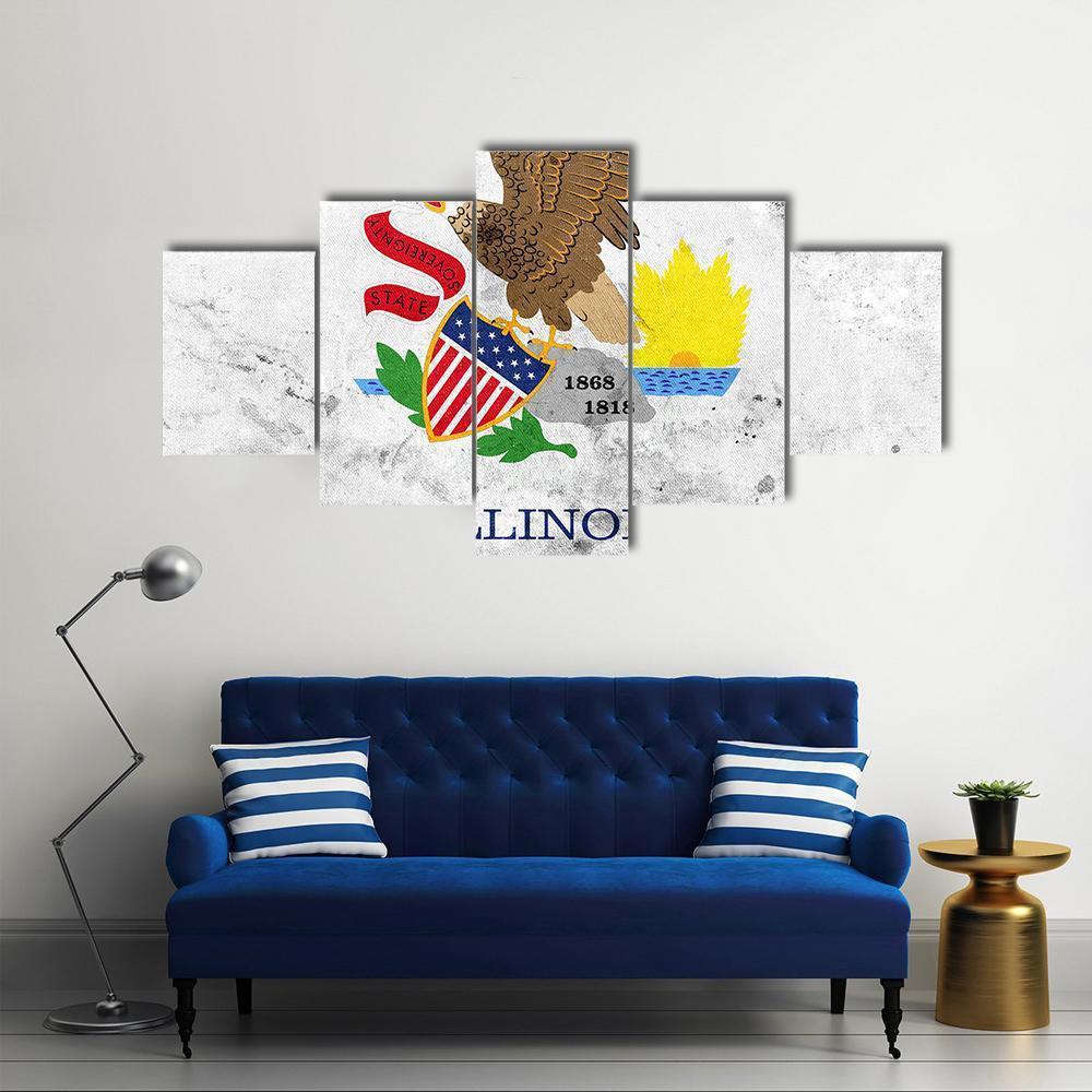 Flag Of Illinois State Canvas Wall Art-5 Star-Gallery Wrap-62" x 32"-Tiaracle