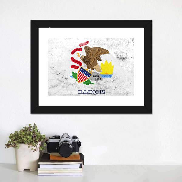 Flag Of Illinois State Canvas Wall Art-1 Piece-Framed Print-20" x 16"-Tiaracle