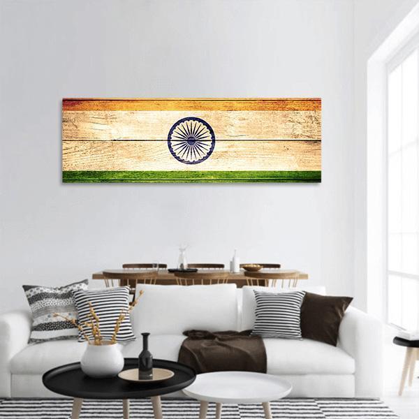 Flag Of India Panoramic Canvas Wall Art-1 Piece-36" x 12"-Tiaracle
